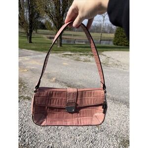 Vintage Fossil Crocodile Pink Embossed Leather Shoulder Handbag
